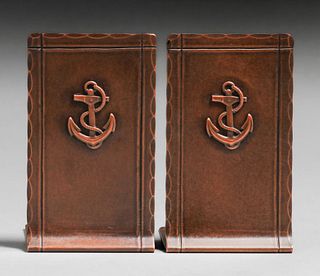 Craftsman Studios Hammered Copper Anchor Bookends c1930s