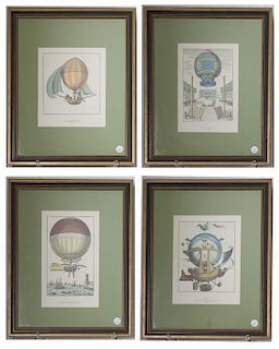 A Set of Four Handcolored Ballooning Engravings, Height overall 22 3/8 x width 18 3/8 inches.