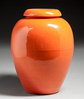 Bauer 15"h Orange Oil Jar c1920s