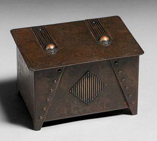 Arts & Crafts Secessionist Hammered Brass Strap-Hinge Box c1905