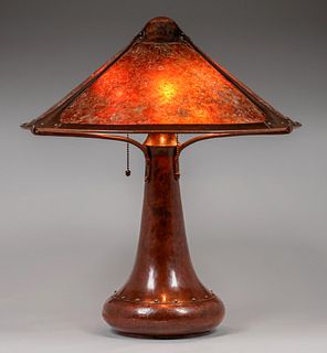 Dirk van Erp Hammered Copper Rivetbase Lamp c1911-1912