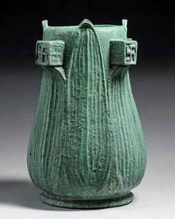 Wheatley Pottery Matte Green Four-Winds Vase c1910