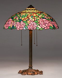 Gorham Rose Medallion Leaded Glass Lamp c1905