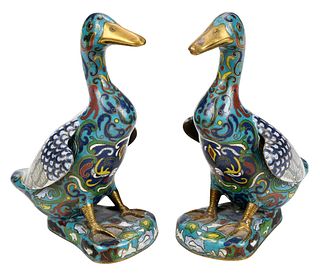 Two Chinese Cloisonne Ducks