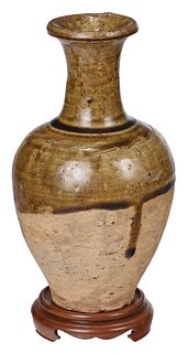 Early Chinese Olive Brown Glaze Stoneware Vase