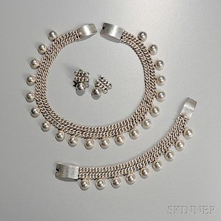 Four-piece Emma Melendez (Mexican, active 1953-1971) Silver Jewelry Suite