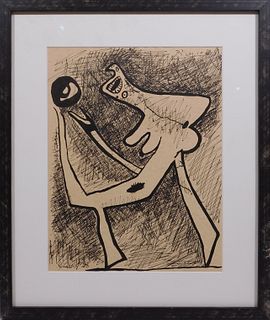 Pablo Picasso Attributed: Surreal, Cubist Figure Playing with a Ball
