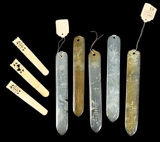 Eight Chinese Jade and Ivory Bookmarks
