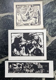 Lot of 3 Don LaViere Turner linocuts, woodcut, signed limited