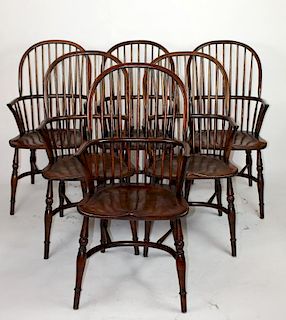 Set of 6 English oak Windsor armchairs