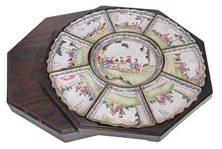 Chinese Enamel Decorated Serving Dish Set in Box