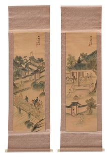 Two Japanese Ink and Color Scroll Paintings