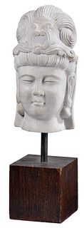Chinese Carved Marble Head of Guanyin on Stand