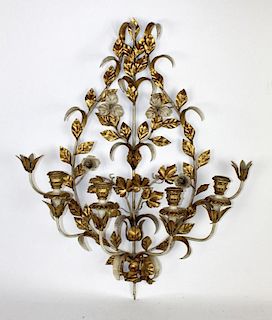 Painted & gilt metal candle wall sconce