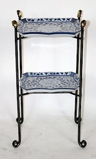 Maitland Smith iron 2-tier table with porcelain