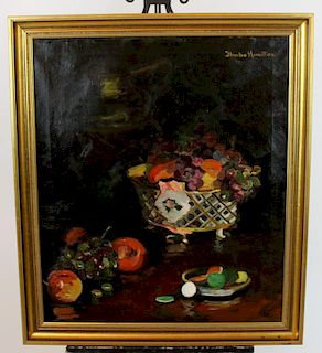 Oil on canvas stil life with fruit Blanche Hamilton