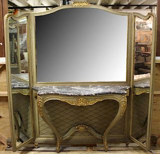 Louis XVI style painted batwing mirror with console