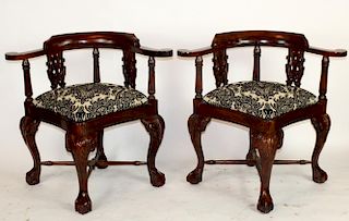 Pair Chippendale corner chairs in mahogany