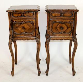 Pair French Louis XV carved walnut chevets
