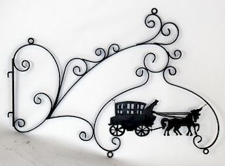 Wrought iron bracket with horse & carriage