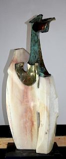 R. Bary  bronze & marble abstract sculpture