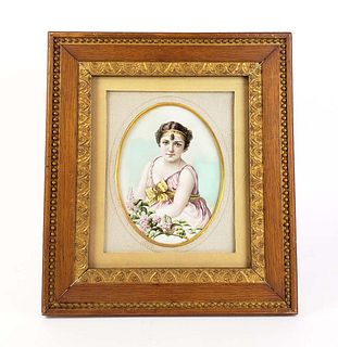 19th C. Orientalist Oval Painting of Woman Framed