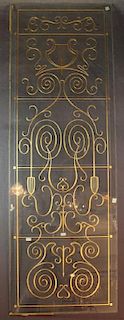 French etched glass music room panel with harp motif