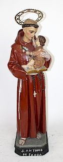Carved polychrome statue of Saint Antonio