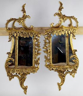 Pair of Chinese Chippendale gilt wood mirrors