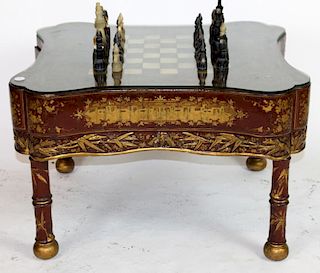 Chinoserie game table with horn chess set