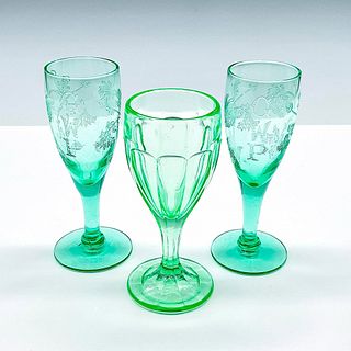 3pc Vintage Green Cordial Glasses