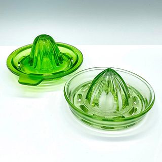 Pair of Green Glass Juicer Lids, 1 Uranium Glass