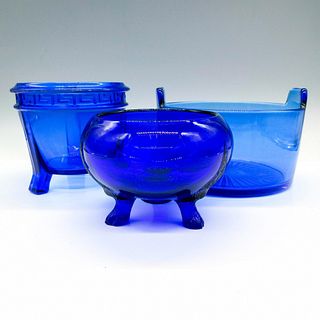 3pc Vintage Cobalt Blue Glass Serving Bowls