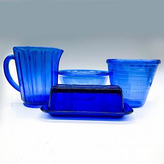 4pc Vintage Cobalt Blue Glass Kitchenware