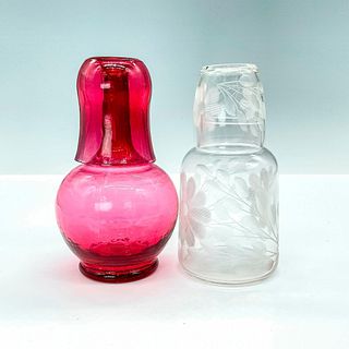 Pair of Tumble Ups, Clear and Cranberry Glass
