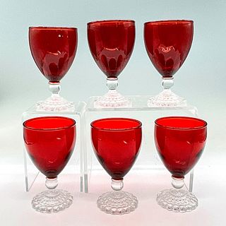 6pc Bubble Foot Ruby Red Wine/Cordial Glasses