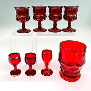 8pc Vintage Ruby Red Glasses, Cordial and Water
