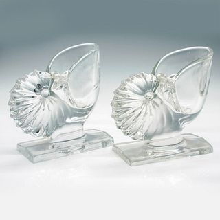 2pc Vintage New Martinsville Nautilus Shell Vase Bookends
