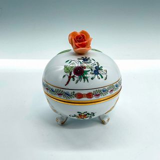 Herend Porcelain Round Box with Rose Finial