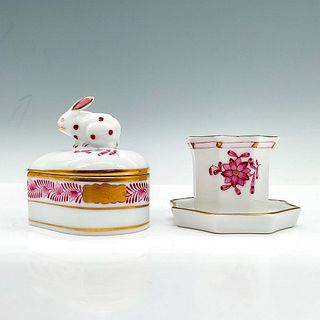 2pc Herend Porcelain Fancy Box and Candlestick Holder