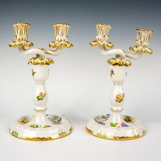 2pc Herend Porcelain Candlestick Holders, Queen Victoria