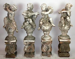 Set of 4 garden statues: cherubs on ball