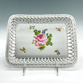 Herend Porcelain Basket Woven Tray, Pink Rose