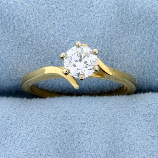 Over 1/2ct Diamond Solitaire Engagement Ring in 14k Yellow Gold Bypass Setting