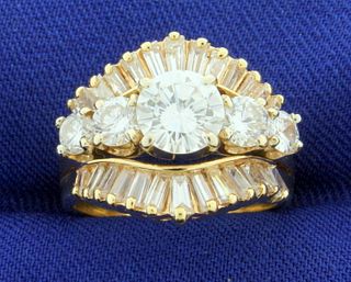 2.75ct TW Round and Baguette Diamond Engagement Ring in 14k Yellow Gold