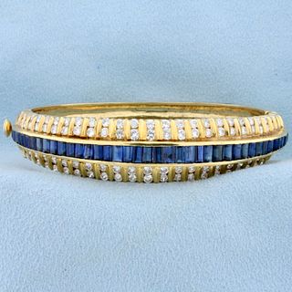 Designer 5ct TW Natural Sapphire and Diamond Bangle Bracelet in 18k Yellow Gold