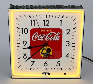 Vintage Coca-Cola neon clock in metal case