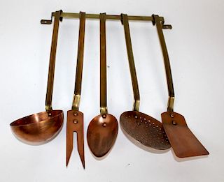 French Country copper and brass kitchen utensils
