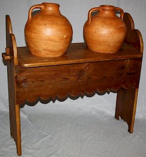 Spanish terra cotta pots in pine stand