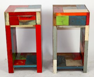 Pair of painted block side tables
